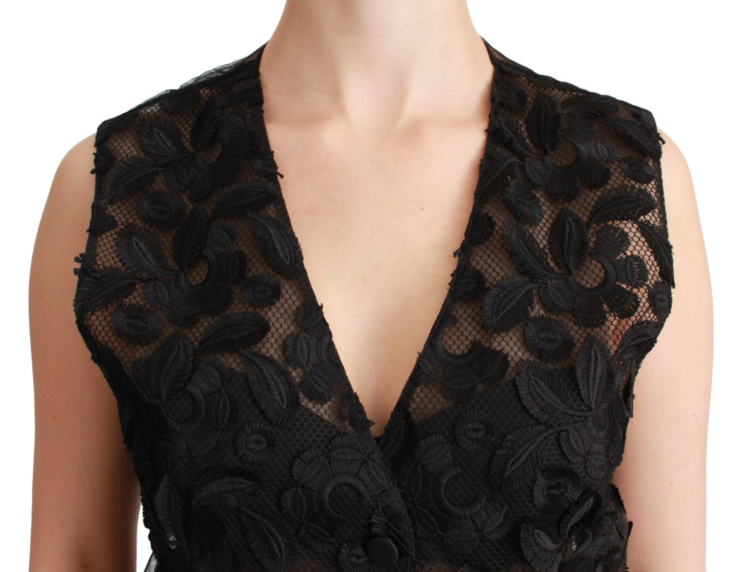  - Elegant Floral Black Silk Blend Vest