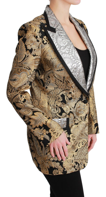  - Elegant Gold Floral Jacquard Blazer