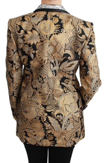  - Elegant Gold Floral Jacquard Blazer