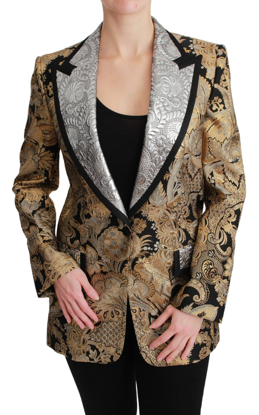  - Elegant Gold Floral Jacquard Blazer