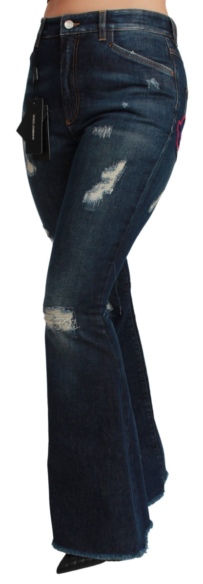  - Chic High Waist Flare Denim Queen Embroidery