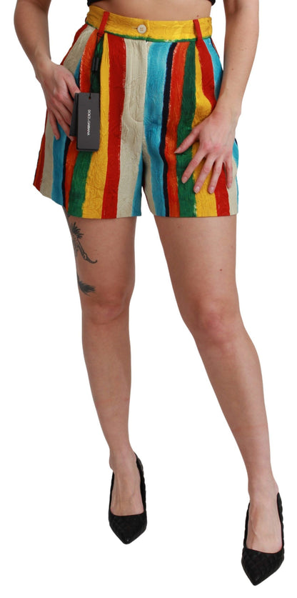  - Multicolor Striped High-Waist Shorts