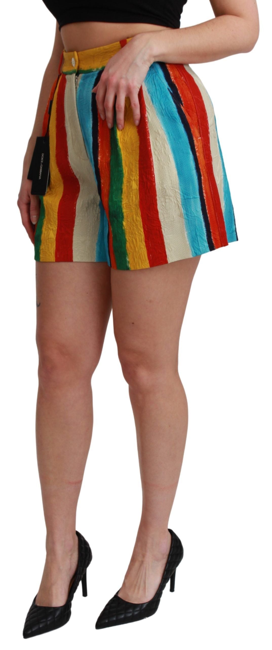  - Multicolor Striped High-Waist Shorts