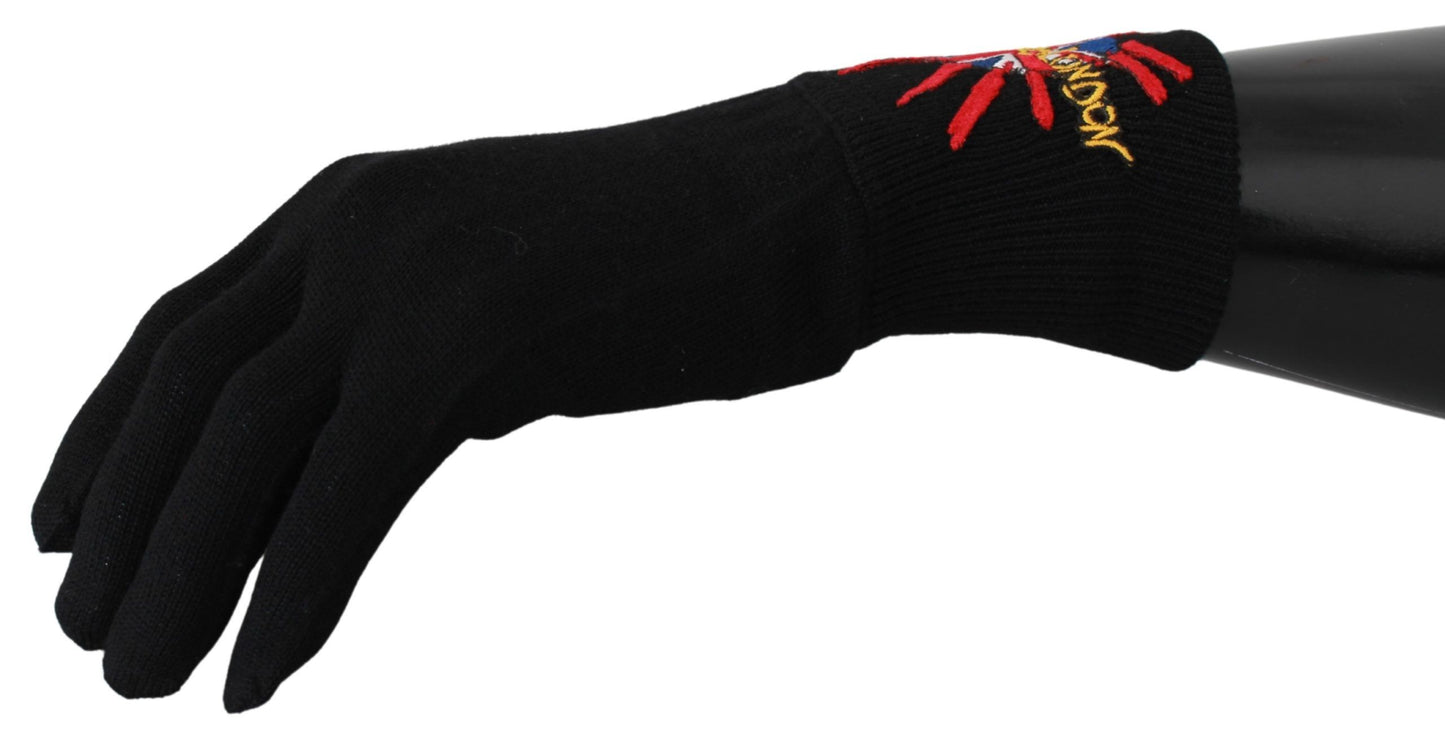 Elegant Black Virgin Wool Unisex Gloves - The Luxe Alliance