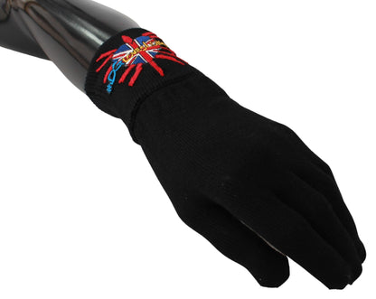 Elegant Black Virgin Wool Unisex Gloves - The Luxe Alliance