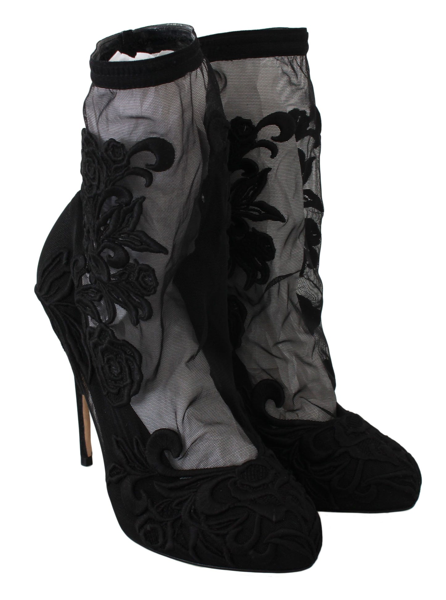  - Embroidered Floral Stiletto Socks Booties