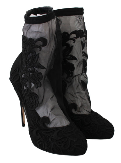  - Embroidered Floral Stiletto Socks Booties