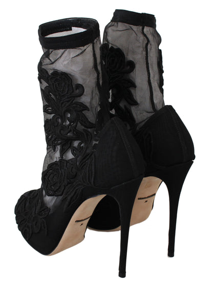  - Embroidered Floral Stiletto Socks Booties