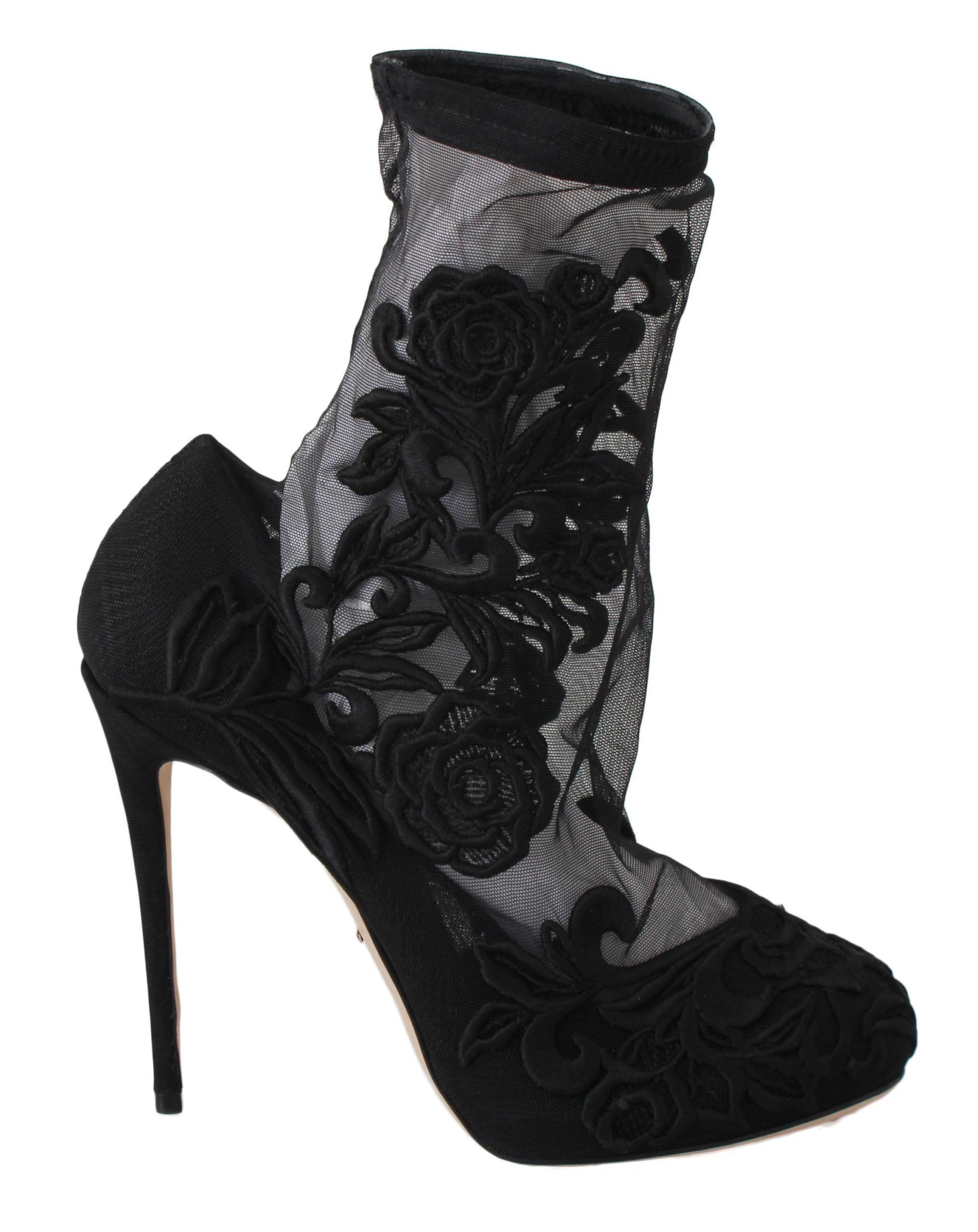  - Embroidered Floral Stiletto Socks Booties