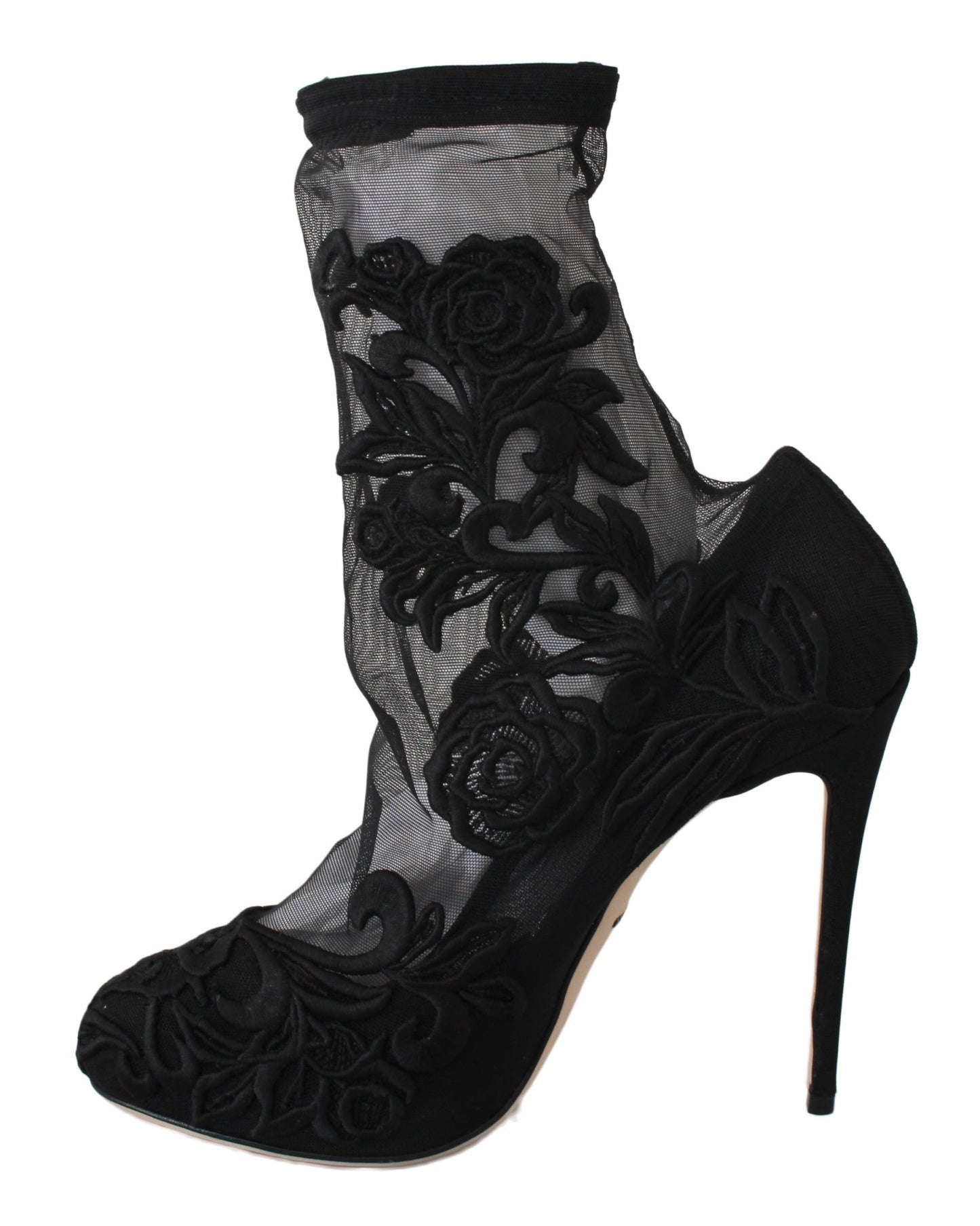  - Embroidered Floral Stiletto Socks Booties