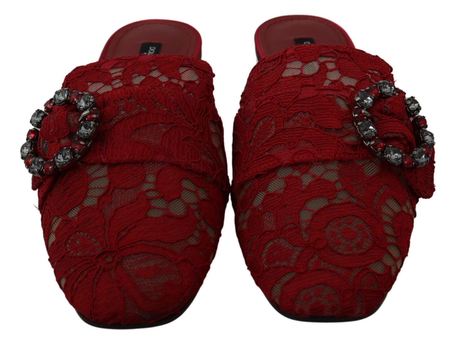  - Radiant Red Slide Flats with Crystal Embellishments