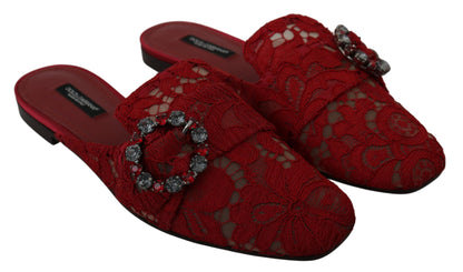  - Radiant Red Slide Flats with Crystal Embellishments