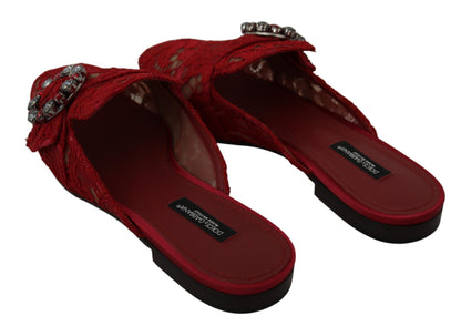  - Radiant Red Slide Flats with Crystal Embellishments