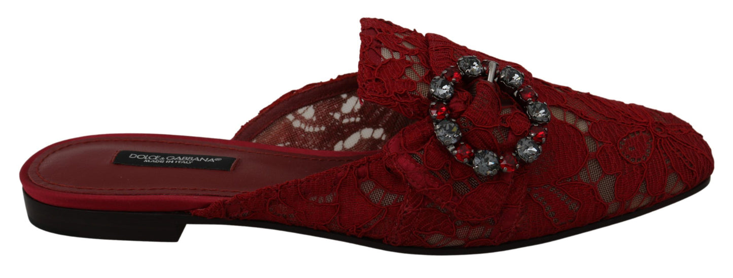  - Radiant Red Slide Flats with Crystal Embellishments