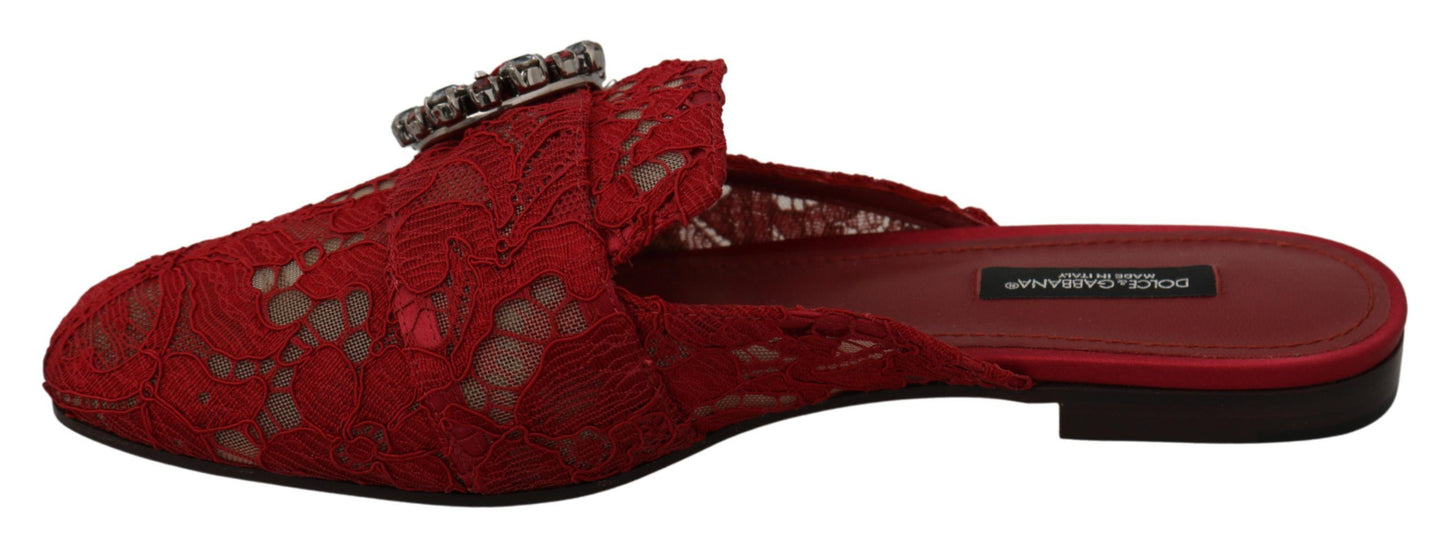  - Radiant Red Slide Flats with Crystal Embellishments