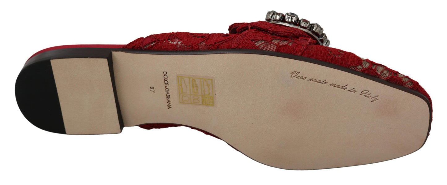  - Radiant Red Slide Flats with Crystal Embellishments