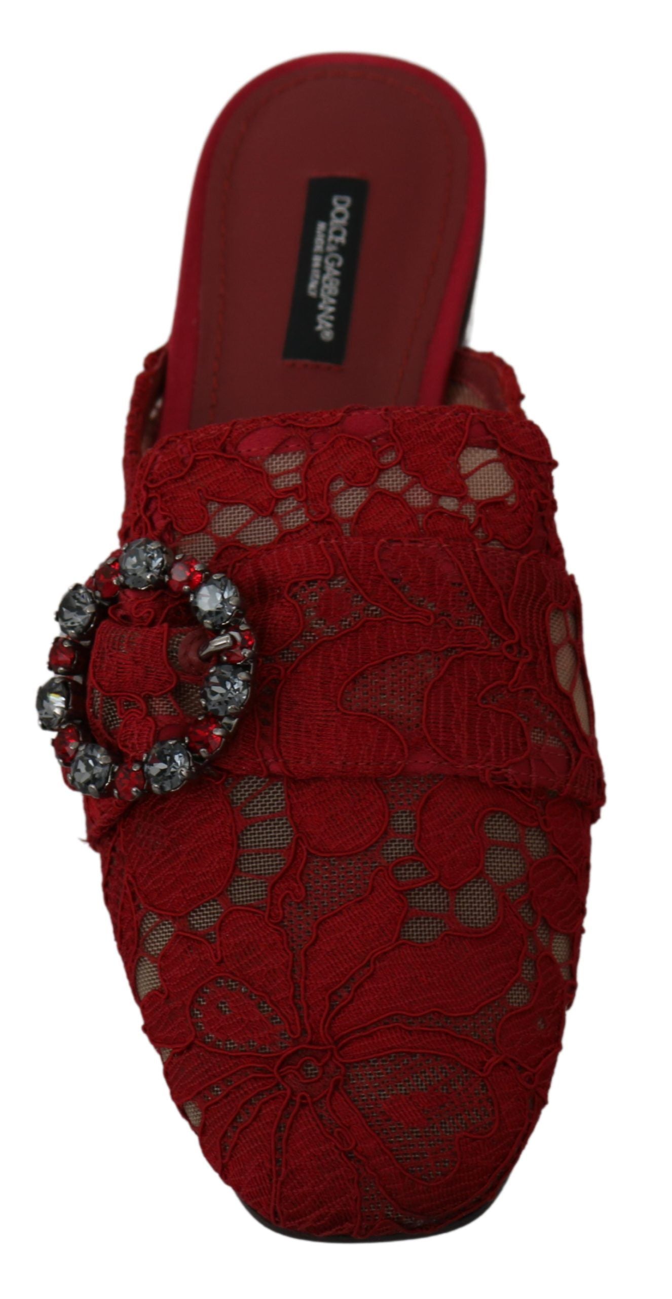  - Radiant Red Slide Flats with Crystal Embellishments