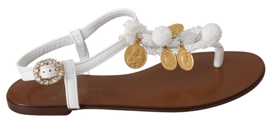  - Pom Pom Flip Flop Ankle Strap Flats