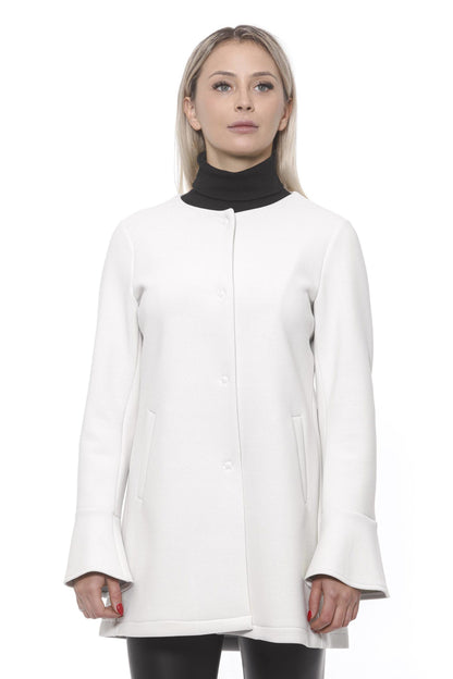  - Elegant White Neoprene Woman Coat