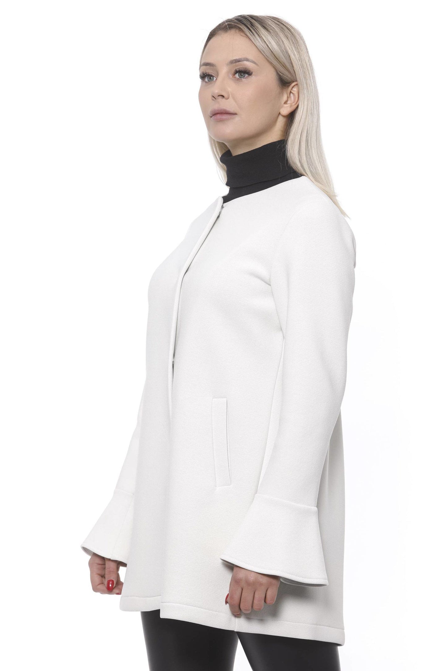  - Elegant White Neoprene Woman Coat