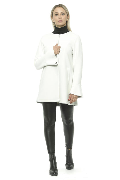  - Elegant White Neoprene Woman Coat