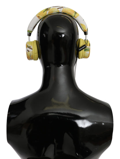 Chic White Leather Headphones with Yellow Print - The Luxe Alliance