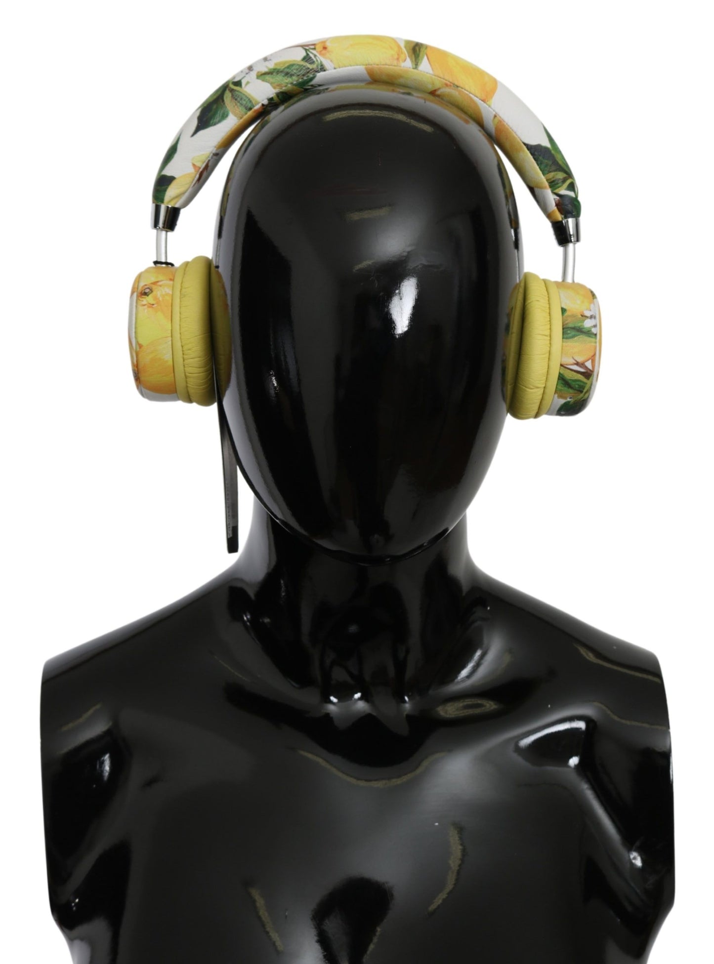 Chic White Leather Headphones with Yellow Print - The Luxe Alliance