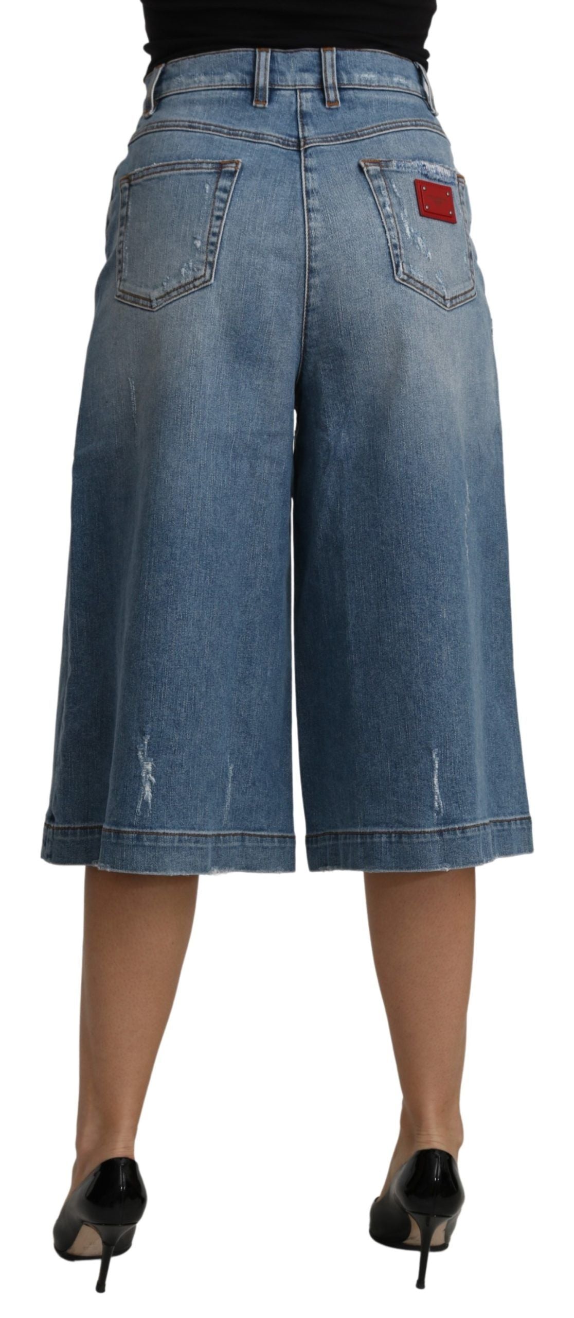  - Elegant Wide Leg Cropped Denim Trousers