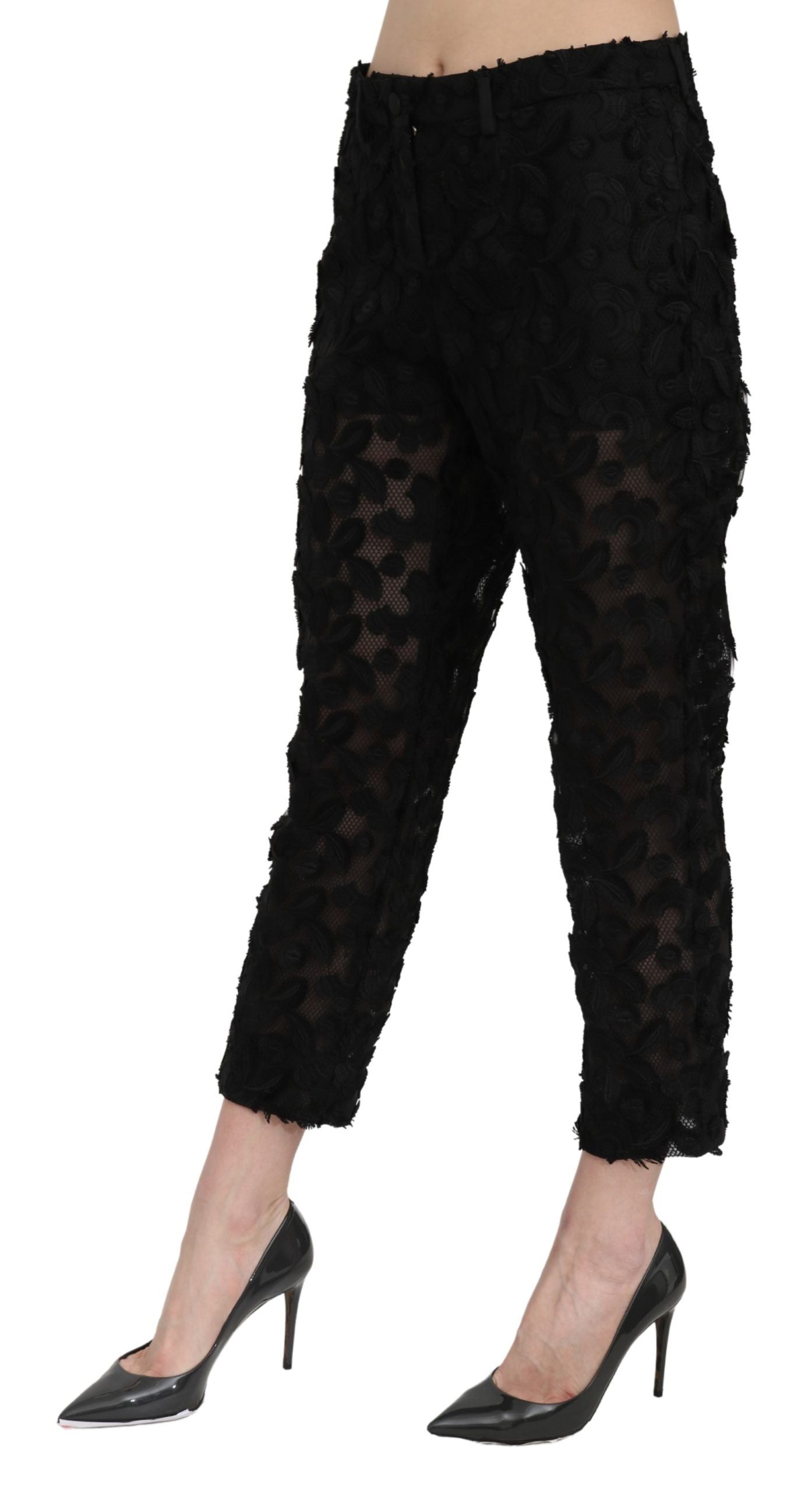  - Elegant Straight Cropped Lace Trousers