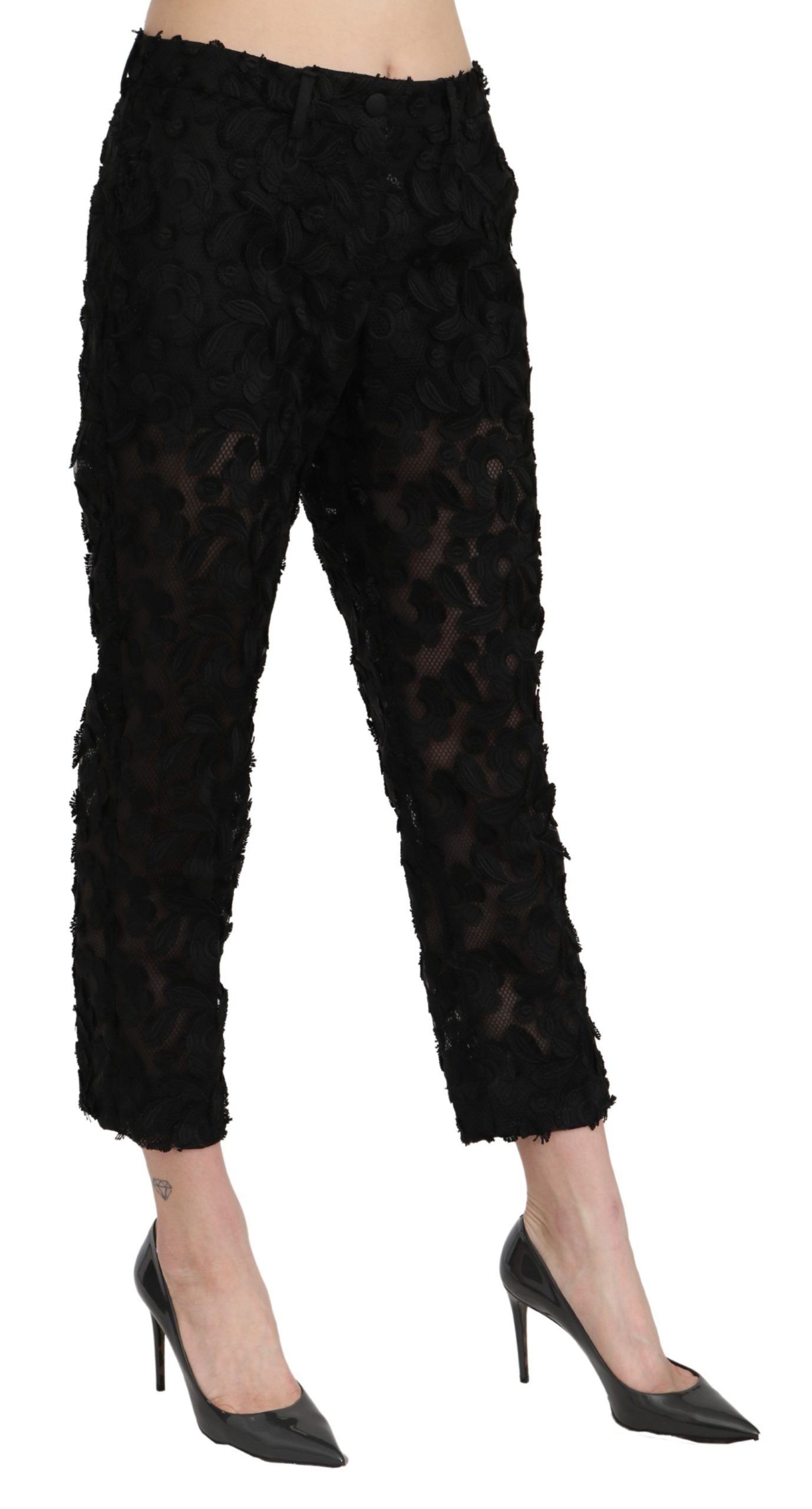  - Elegant Straight Cropped Lace Trousers