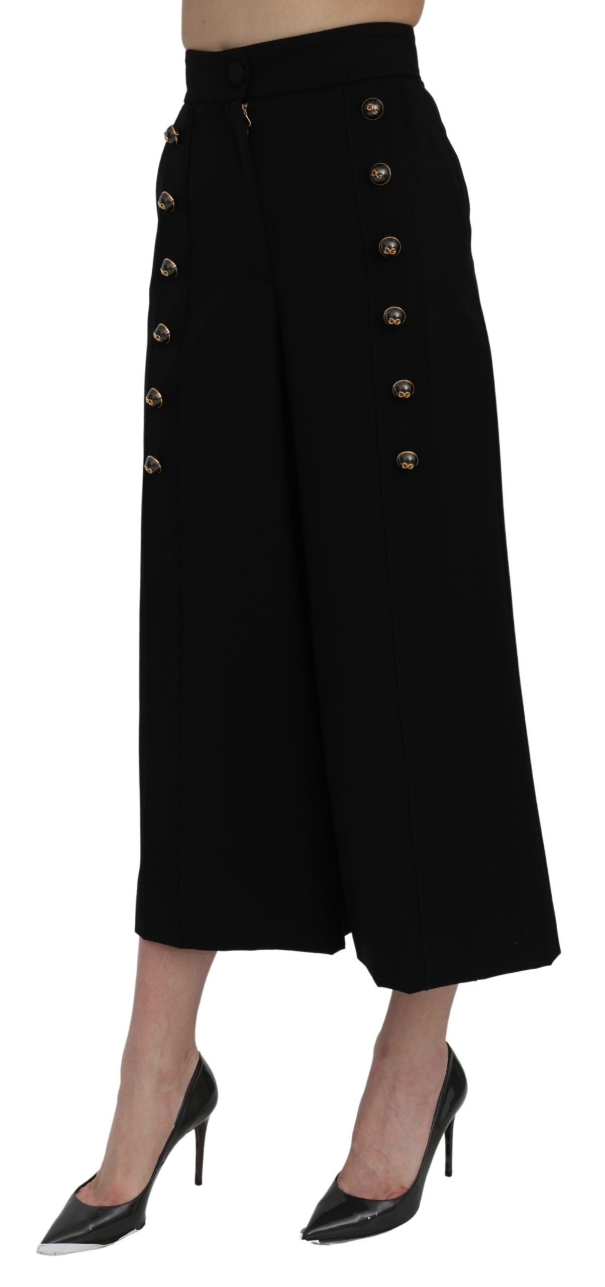  - Elegant High Waist Wide Leg Wool Pants