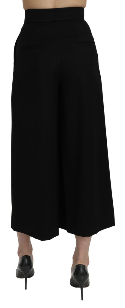  - Elegant High Waist Wide Leg Wool Pants