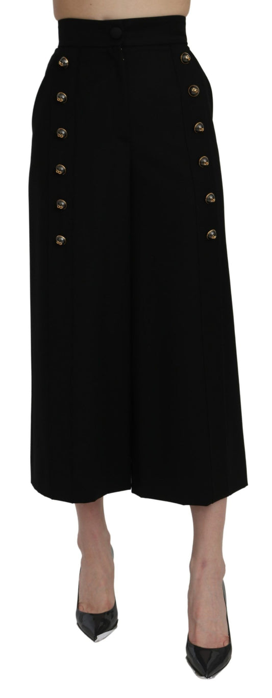  - Elegant High Waist Wide Leg Wool Pants