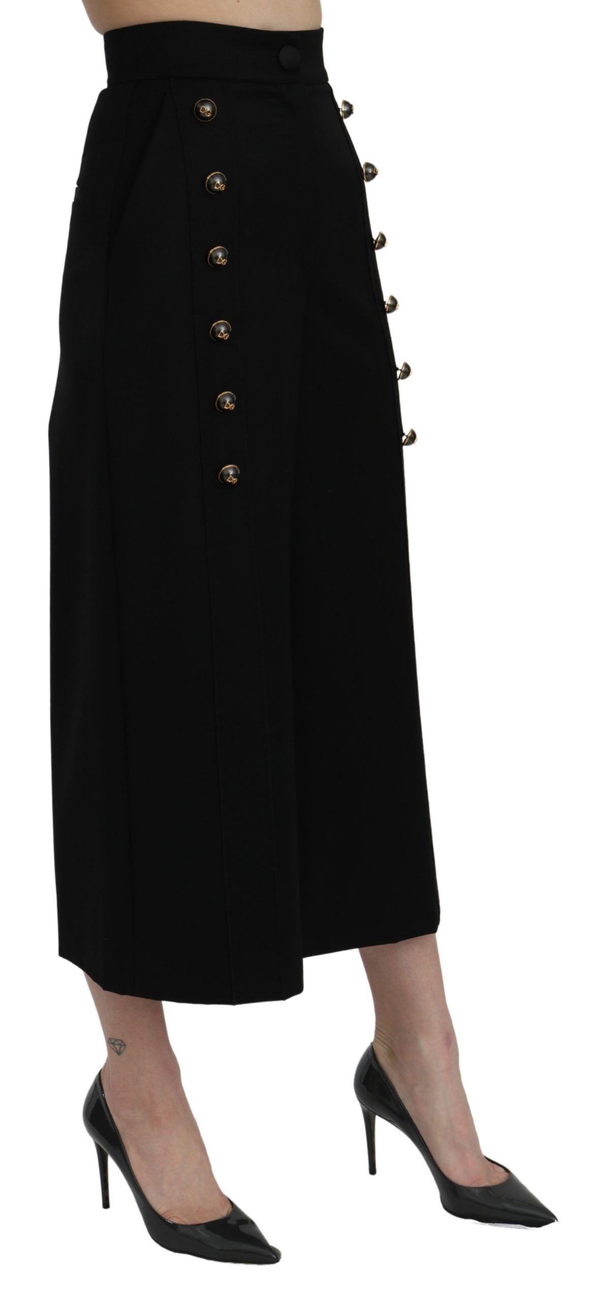  - Elegant High Waist Wide Leg Wool Pants