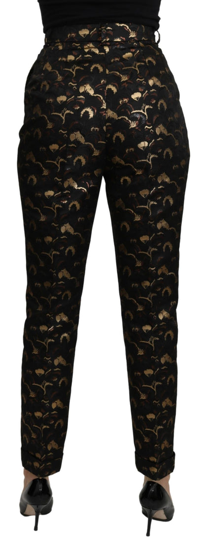  - Elegant High Waist Tapered Brocade Pants