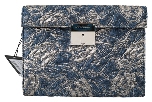  - Blue Croc-Print Briefcase Clutch