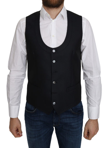  - Elegant Blue Silk-Blend Formal Vest