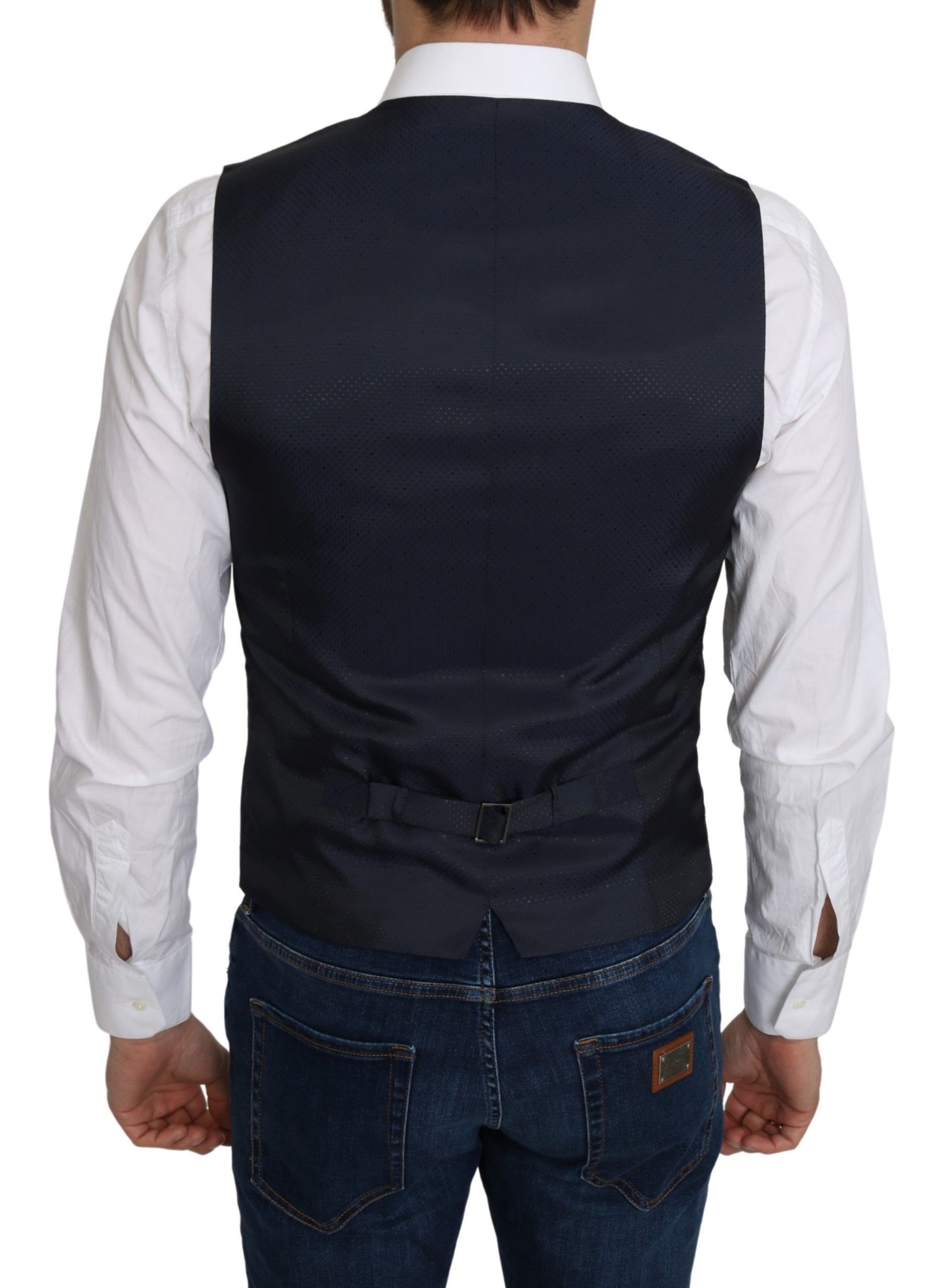  - Elegant Blue Silk-Blend Formal Vest