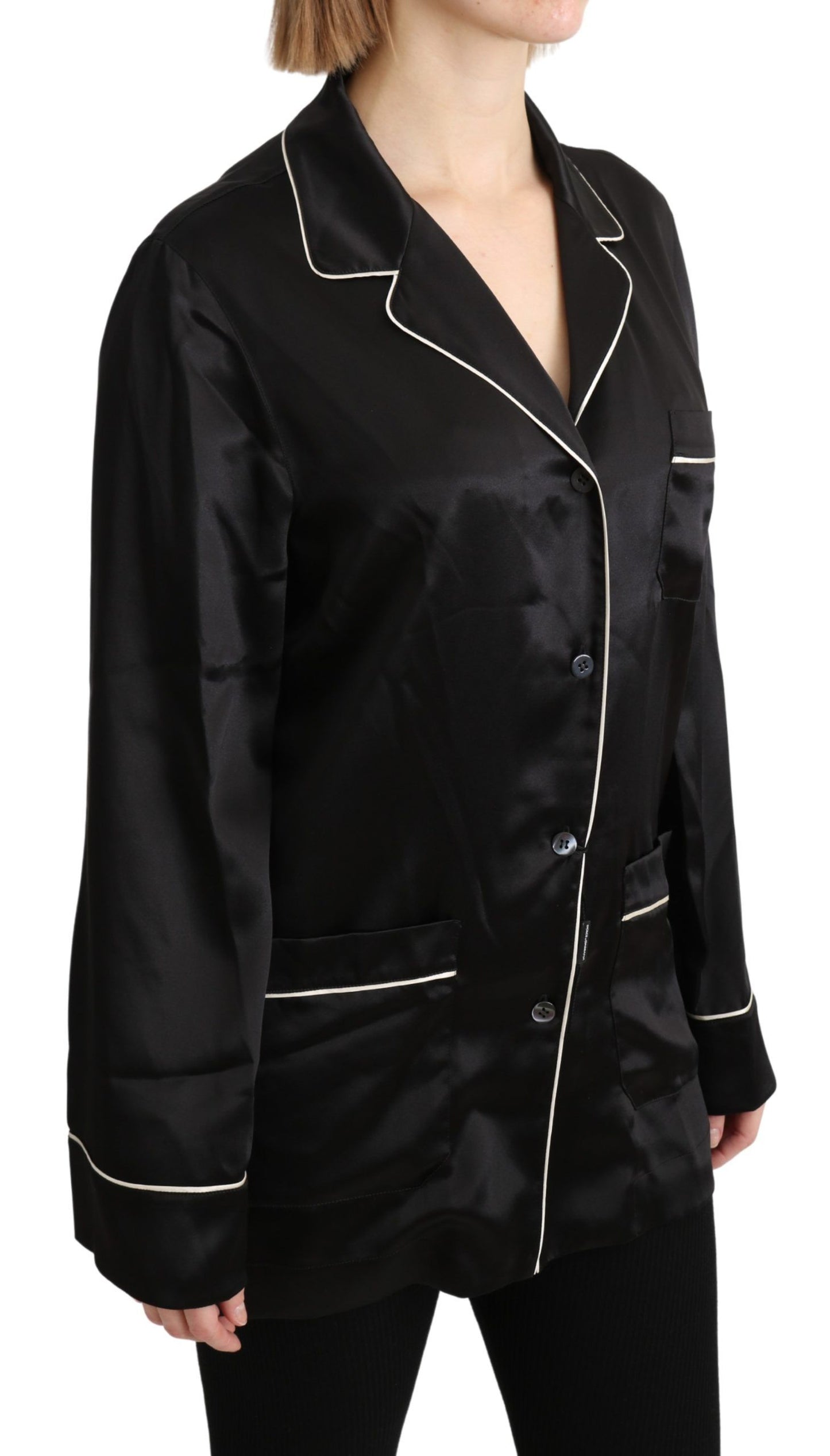  - Elegant Silk Black Button-Up Blouse