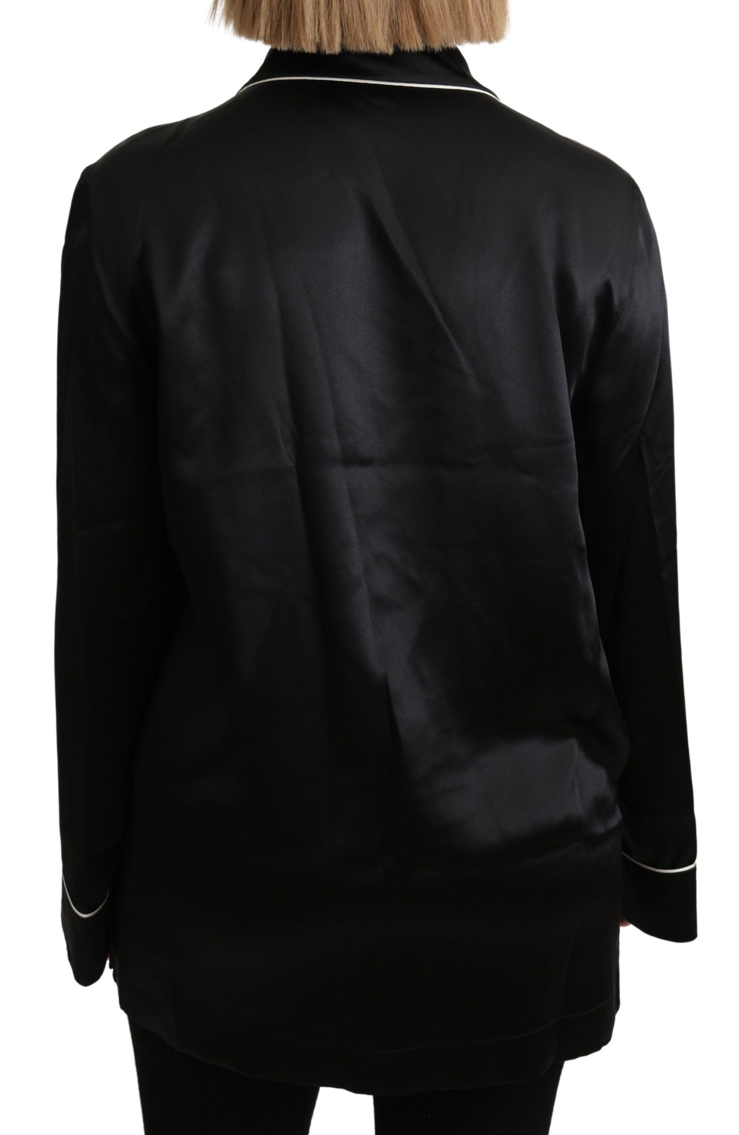  - Elegant Silk Black Button-Up Blouse