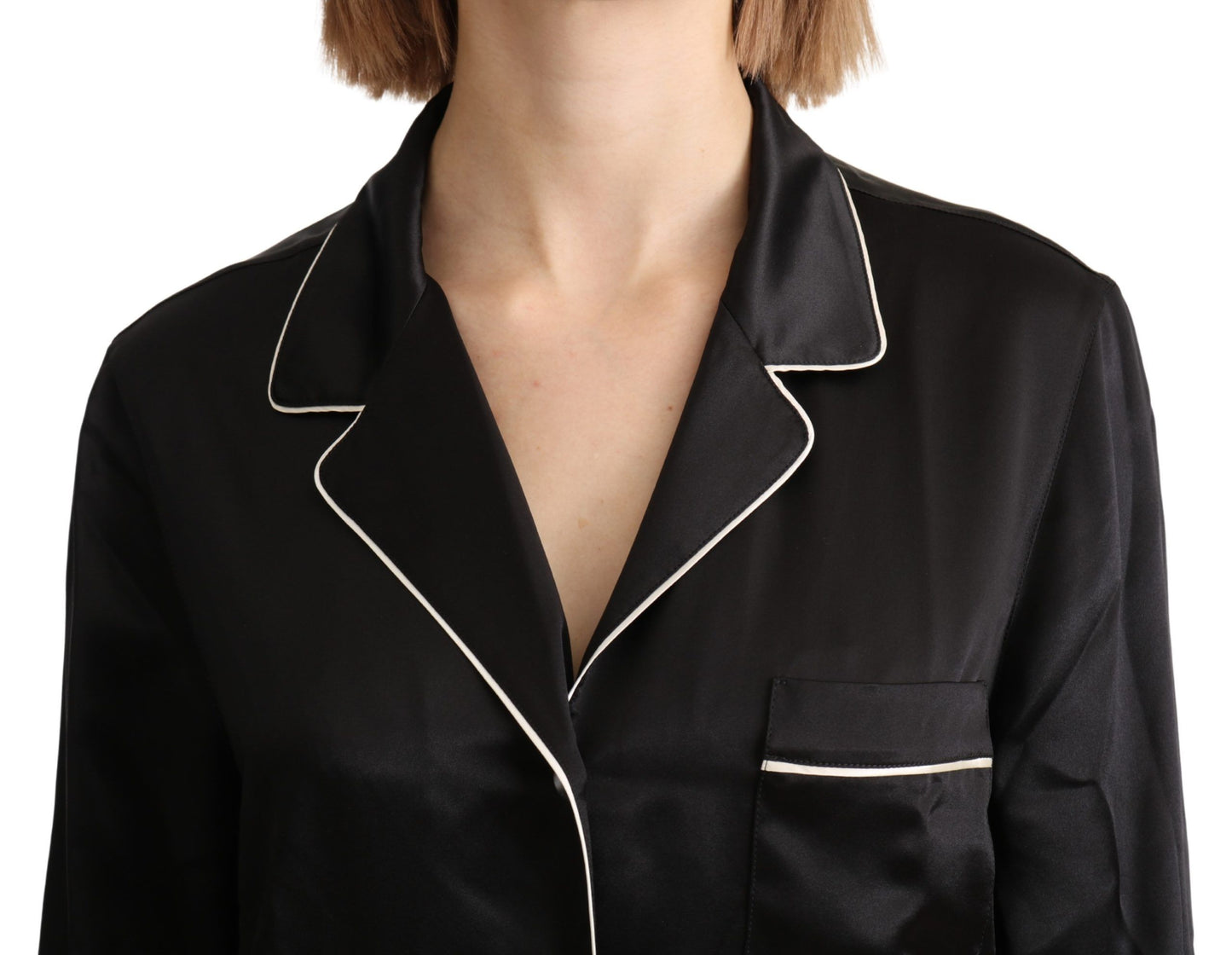  - Elegant Silk Black Button-Up Blouse