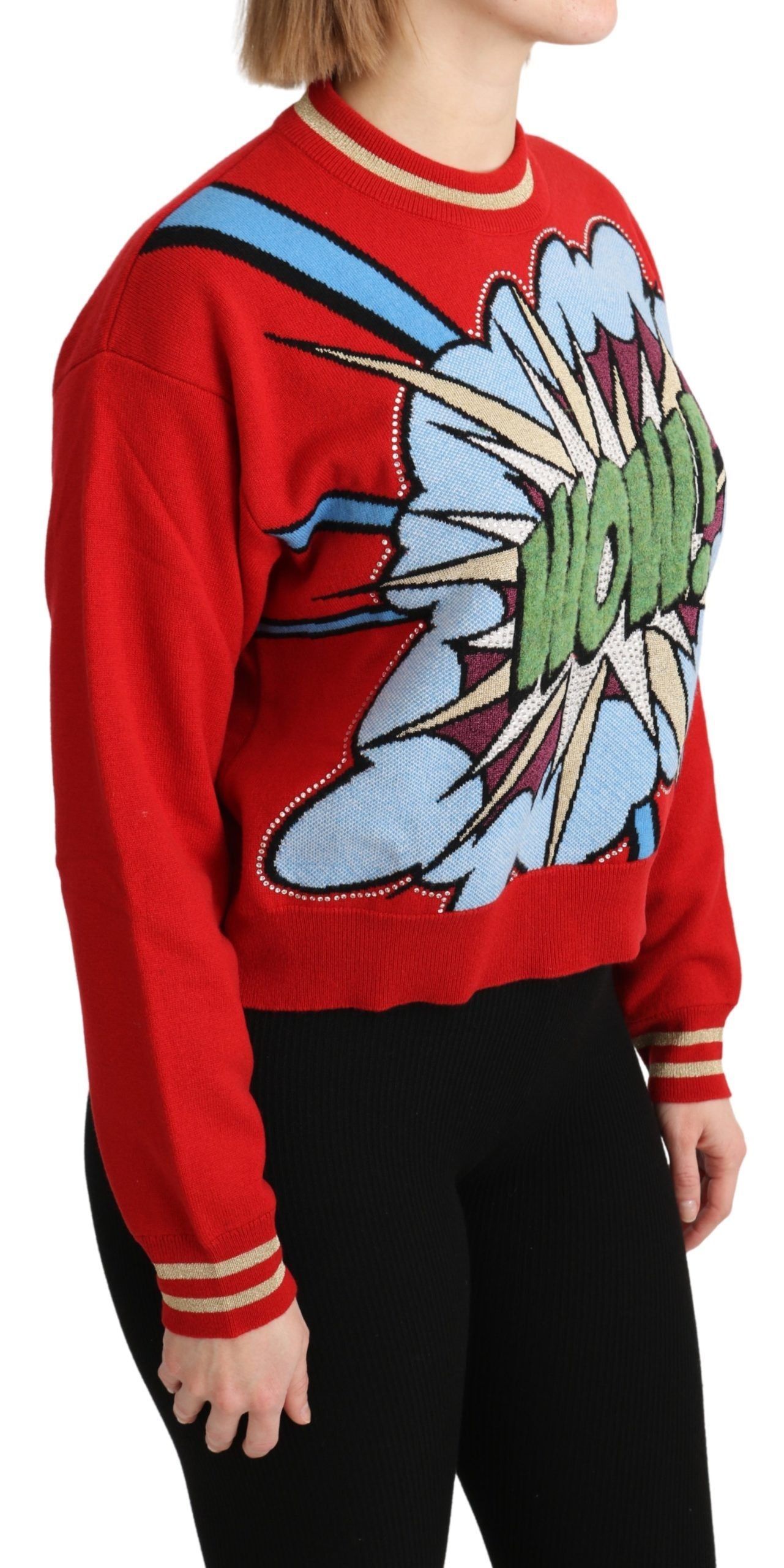  - Radiant Red Cartoon Motive Cashmere Sweater