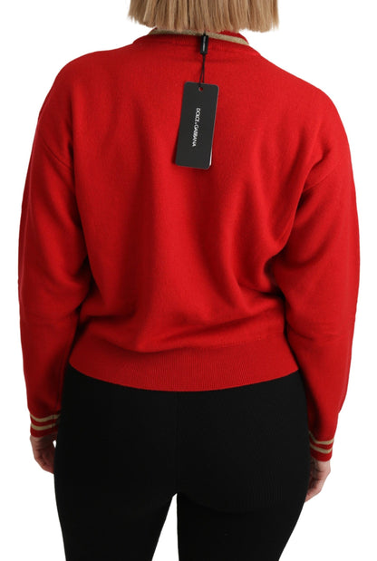  - Radiant Red Cartoon Motive Cashmere Sweater