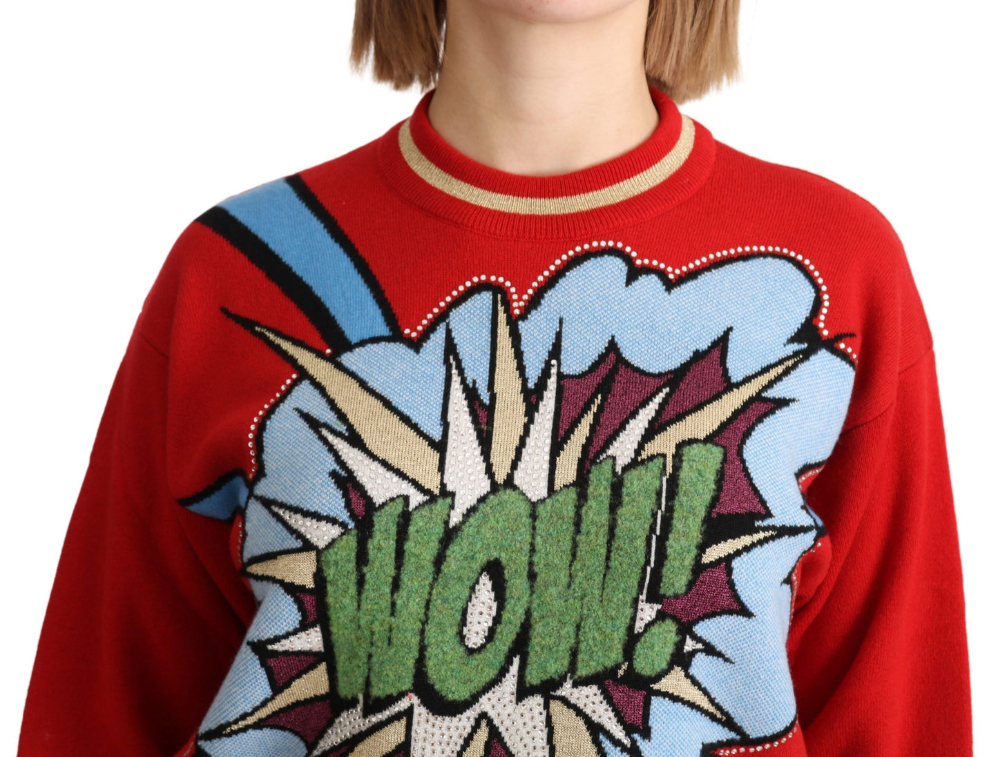  - Radiant Red Cartoon Motive Cashmere Sweater