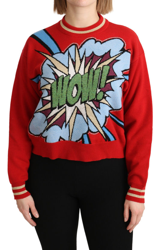  - Radiant Red Cartoon Motive Cashmere Sweater