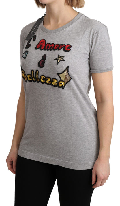  - Sequined Motive Cotton Tee