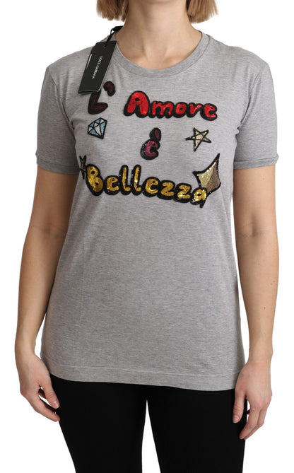  - Sequined Motive Cotton Tee