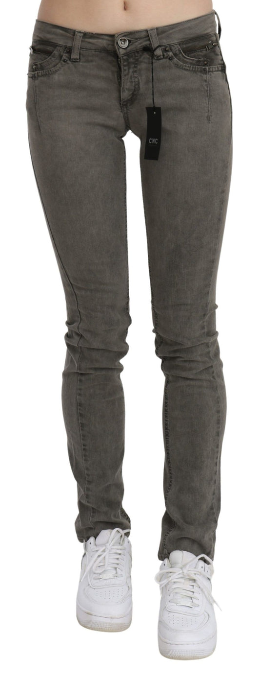  - Chic Gray Slim Fit Cotton Jeans