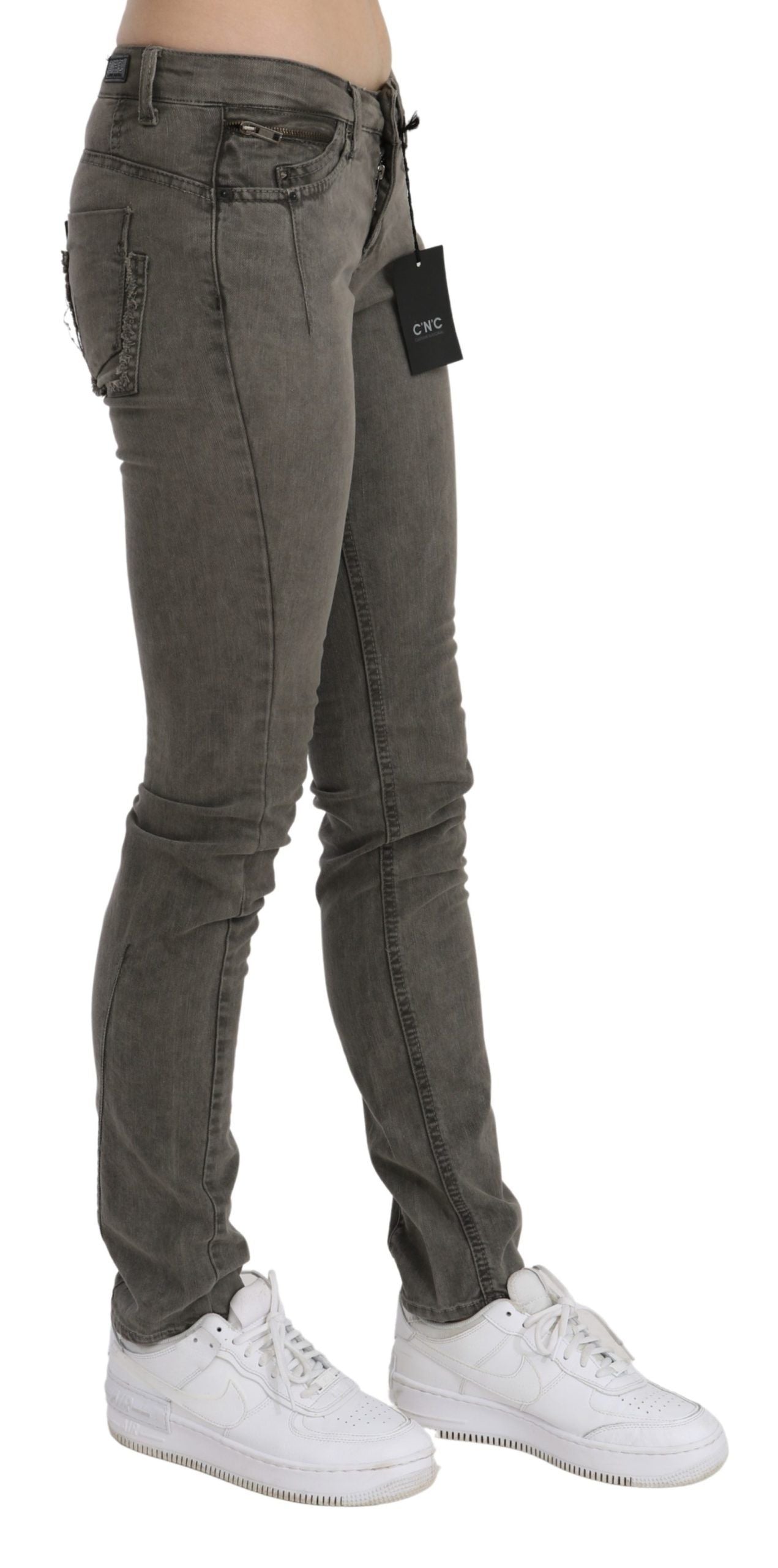  - Chic Gray Slim Fit Cotton Jeans