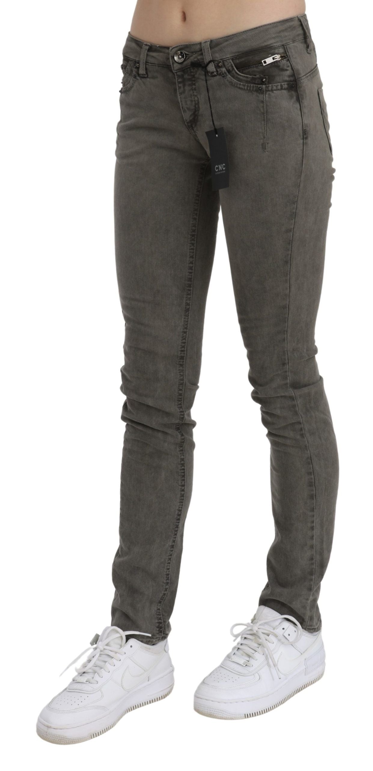  - Chic Gray Slim Fit Cotton Jeans